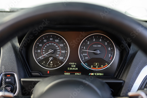 Car Dashboard Instrument Panel with Speedo and RPM Gauge