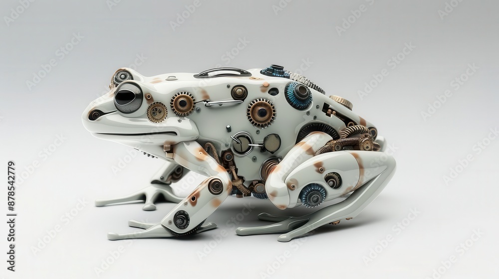 Frog with mechanical elements in a steampunk setting, futuristic, unique Frog with mechanical elements in a steampunk setting, futuristic, unique