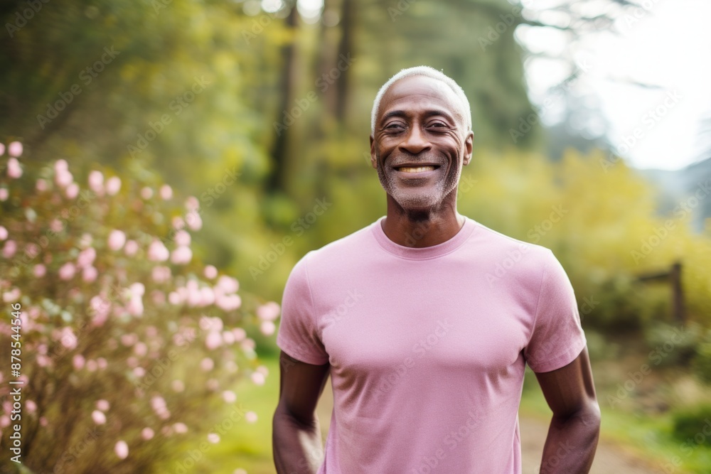 Portrait of a satisfied afro-american man in his 50s showing off a lightweight base layer over pastel or soft colors background Portrait of a satisfied afro-american man in his 50s showing off a lightweight base layer over pastel or soft colors background