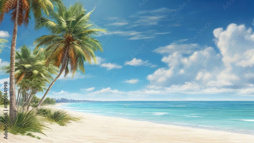 Beautiful Tropical Sandy Beach with Palm Tree. Made with Generative AI Technology Beautiful Tropical Sandy Beach with Palm Tree. Made with Generative AI Technology
