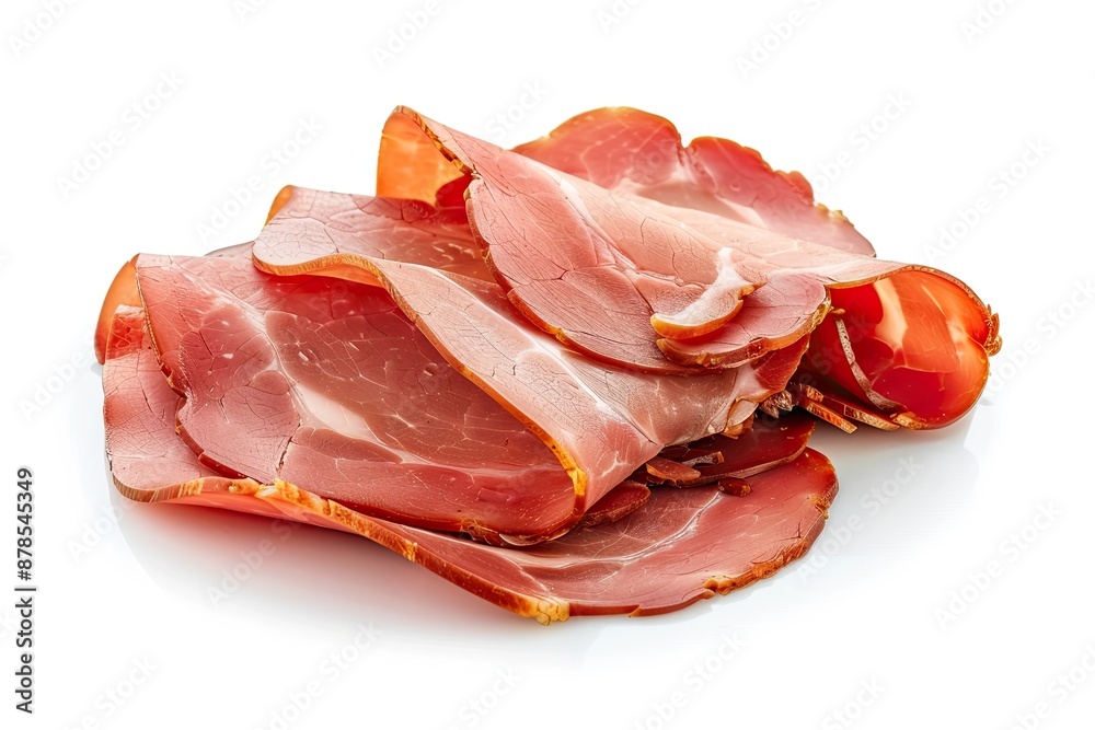 Smoked meat slices ham on white isolated on white Smoked meat slices ham on white isolated on white