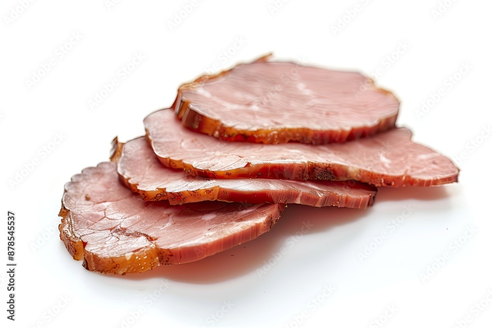 Smoked meat slices ham on white isolated on white Smoked meat slices ham on white isolated on white