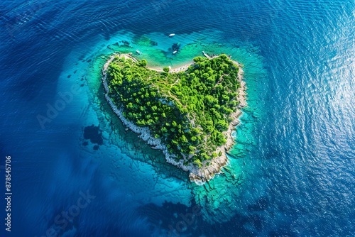 Heart shaped island in turquoise water.