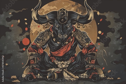 Black Bull Warrior in Japanese Style.