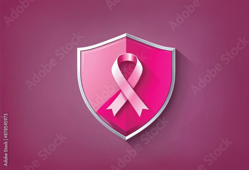 a pink shield with a breast cancer pink ribbon on it