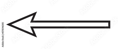 Straight long left vector arrow icon. Arrow outline pointing left.