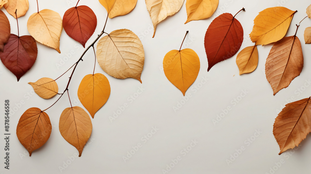 Obraz premium Branches of colorful autumn leaves isolated on a white background. Copy space