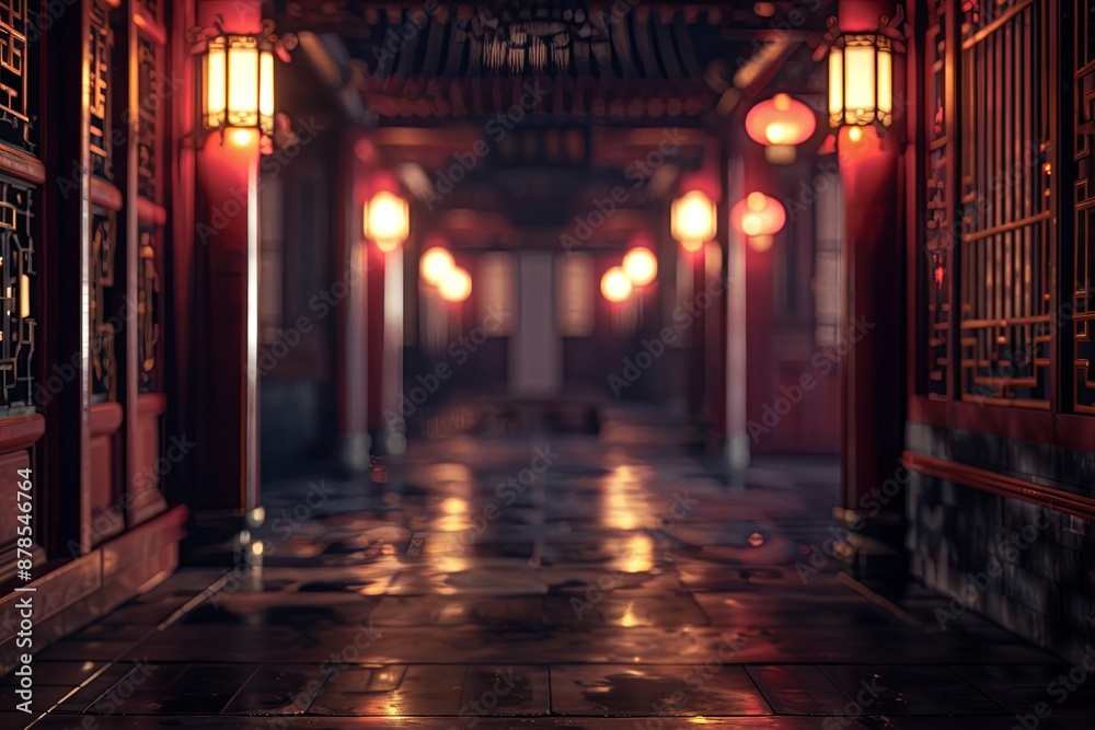 Mysterious Chinese Lantern Lit Corridor. Mysterious Chinese Lantern Lit Corridor.