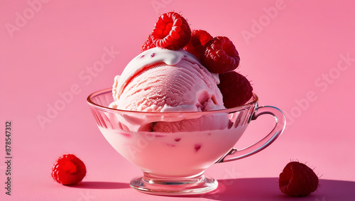 Fresh pink raspberry ice cream
