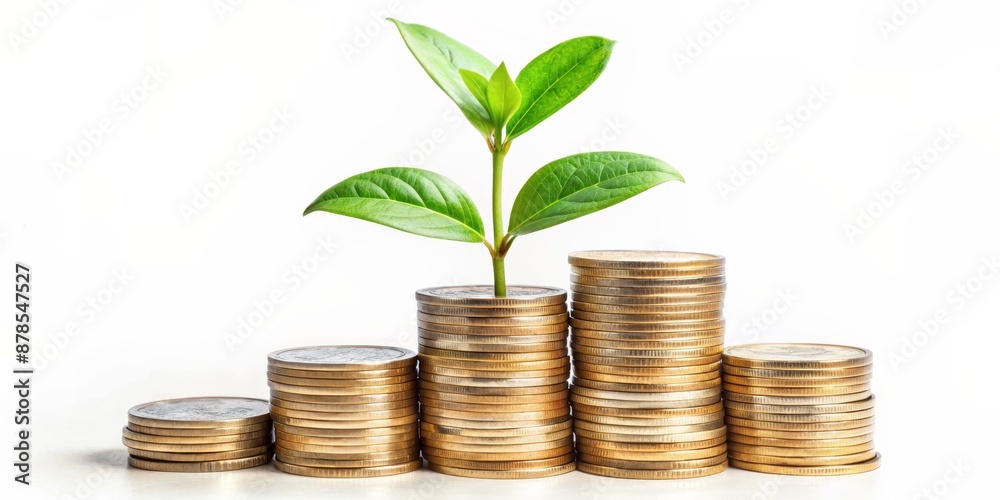 Growth and Prosperity A Plant Sprouting From Golden Coins,  finance,  investment,  wealth,  growth