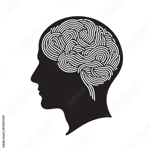 Human Brain line art silhouettes illustration 