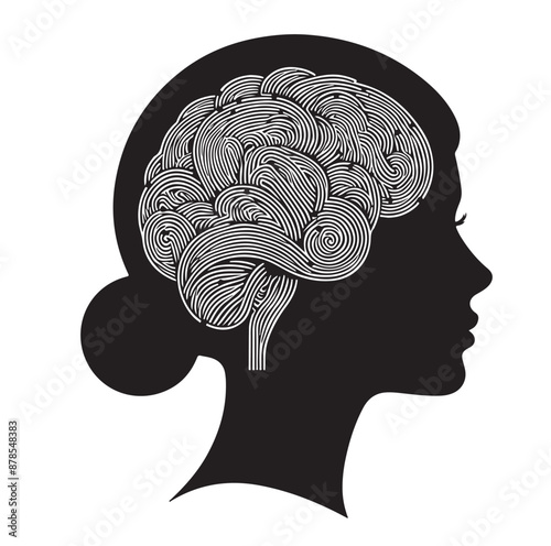 Human Brain line art silhouettes illustration 