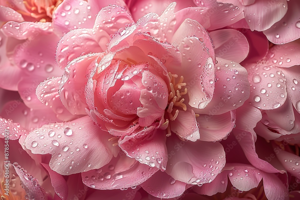 A close up of a pink flower with water droplets on it A close up of a pink flower with water droplets on it