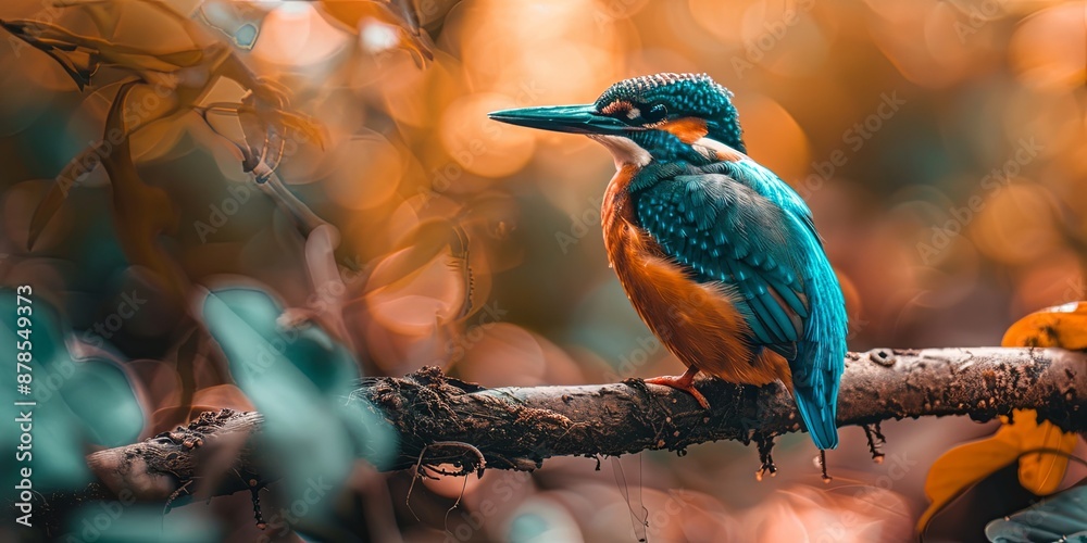 Fototapeta premium Vibrant Kingfisher Perched on Branch.