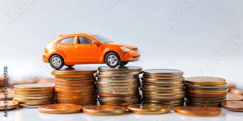 Orange Toy Car on Stack of Coins, Saving Money for a New Car,  Financial Goal,  Transportation,  Investment , car buying,  car finance photo