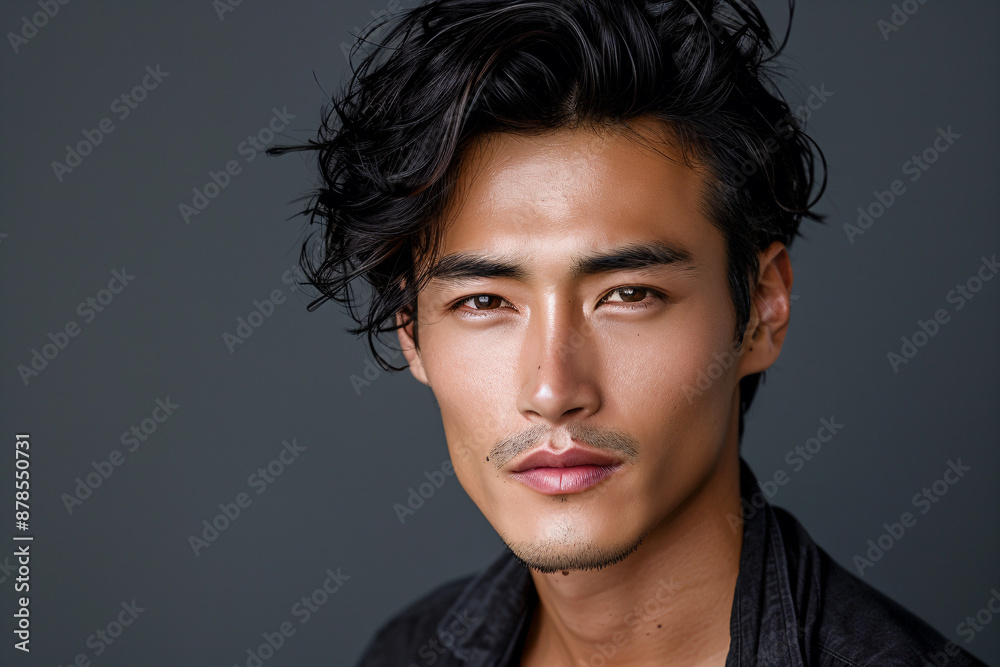 Modern Styled Asian Male Model in Grey Studio Modern Styled Asian Male Model in Grey Studio