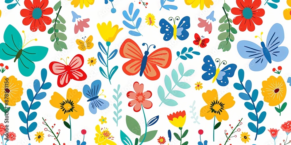 Colorful Butterflies and Flowers Pattern. Colorful Butterflies and Flowers Pattern.
