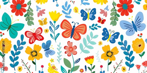 Wallpaper Mural Colorful Butterflies and Flowers Pattern. Torontodigital.ca