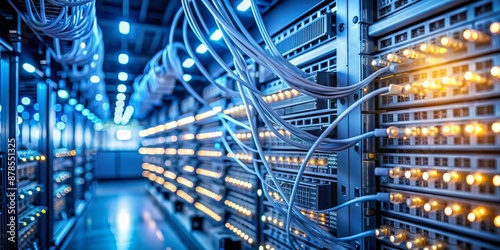 Server Room Network Infrastructure, data center, server rack, network cables, technology