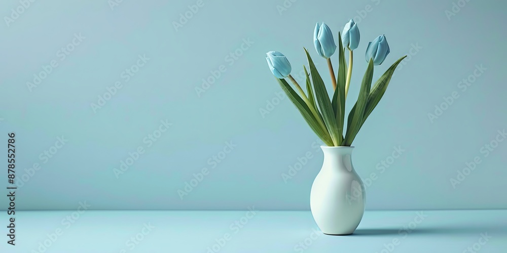 Blue Tulips in a White Vase on a Light Blue Background. Blue Tulips in a White Vase on a Light Blue Background.