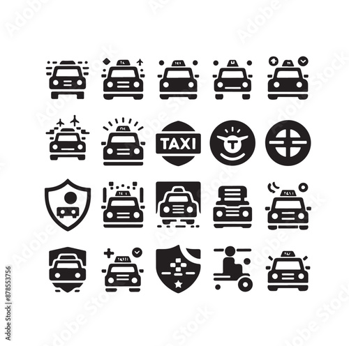 set of Taxi cab car vector silhouettes illustration 