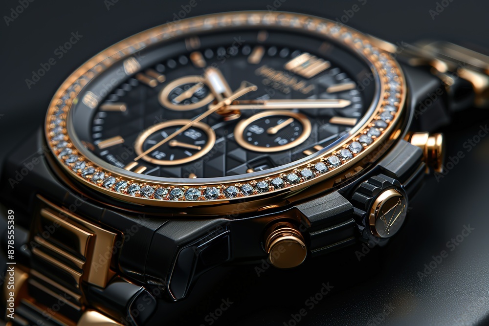 A watch with a black face and gold band A watch with a black face and gold band