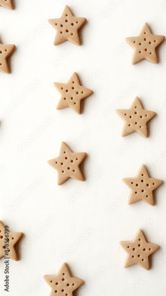 Minimalist pattern of star-shaped cookies on a white background, perfect for holiday baking and food photography
Minimalist pattern of star-shaped cookies on a white background, perfect for holiday baking and food photography