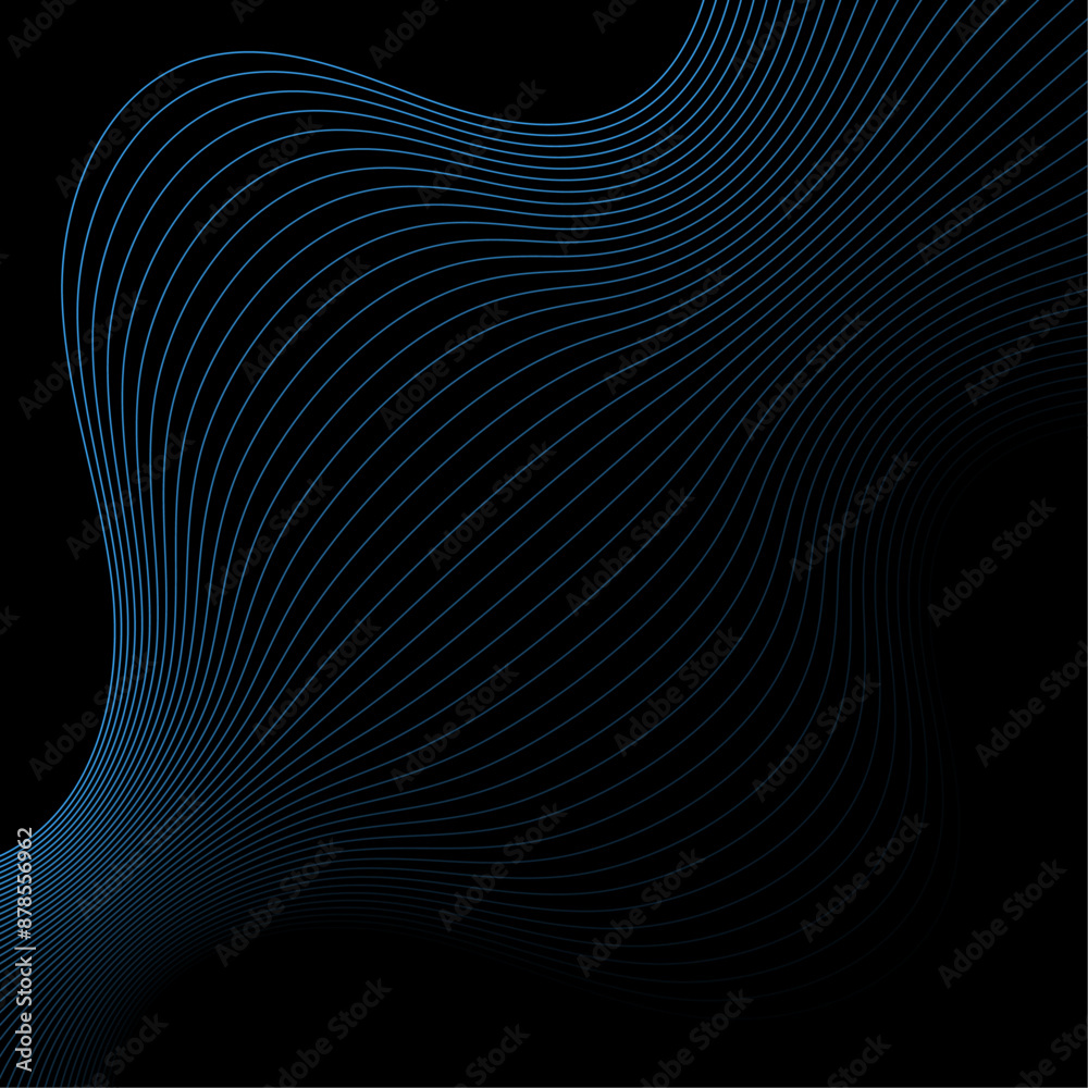 Abstract background with lines. Vector banner with waves. Background for poster, card, brochure, booklet, flyer. Geometric element for design isolated on black. Blue and black gradient Abstract background with lines. Vector banner with waves. Background for poster, card, brochure, booklet, flyer. Geometric element for design isolated on black. Blue and black gradient