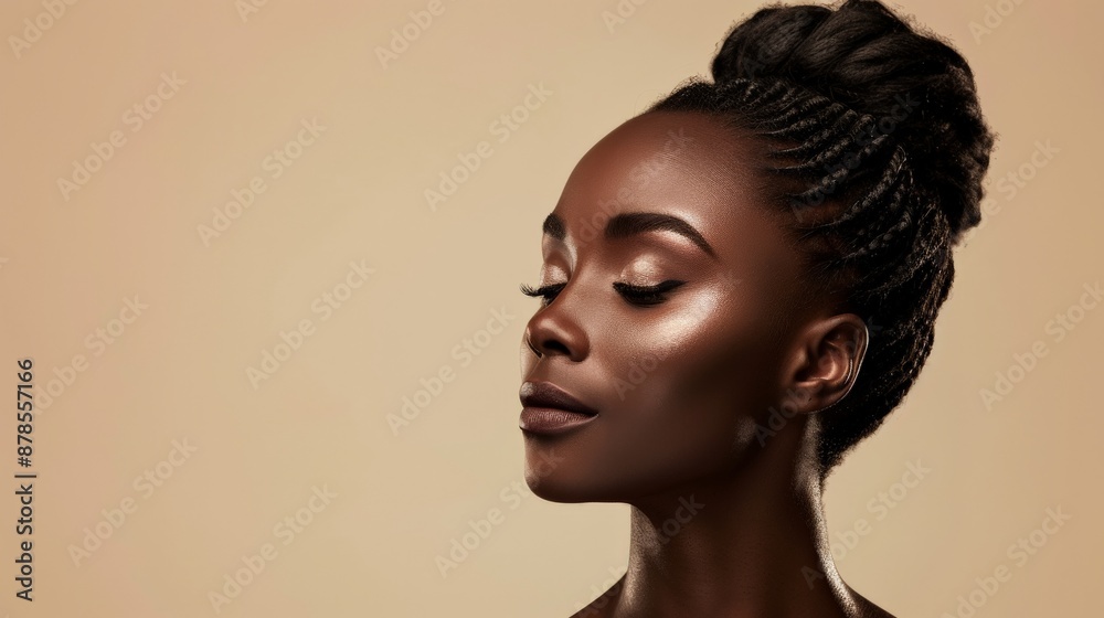 A woman with braided hair and glowing skin poses against a neutral background A woman with braided hair and glowing skin poses against a neutral background