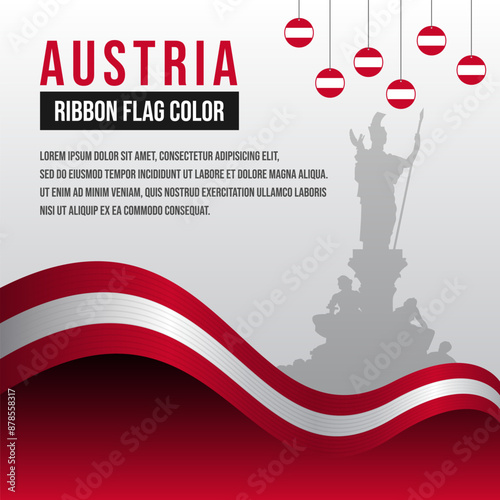Austria ribbon flag with Pallas Athene Statue silhouette and decoration