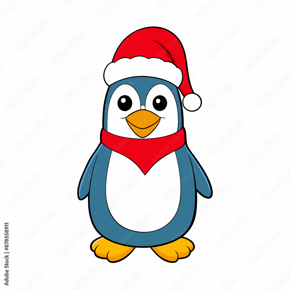 christmas penguin vector illustration, penguin with santa hat, penguin vector art, christmas vector Line art christmas penguin vector illustration, penguin with santa hat, penguin vector art, christmas vector Line art
