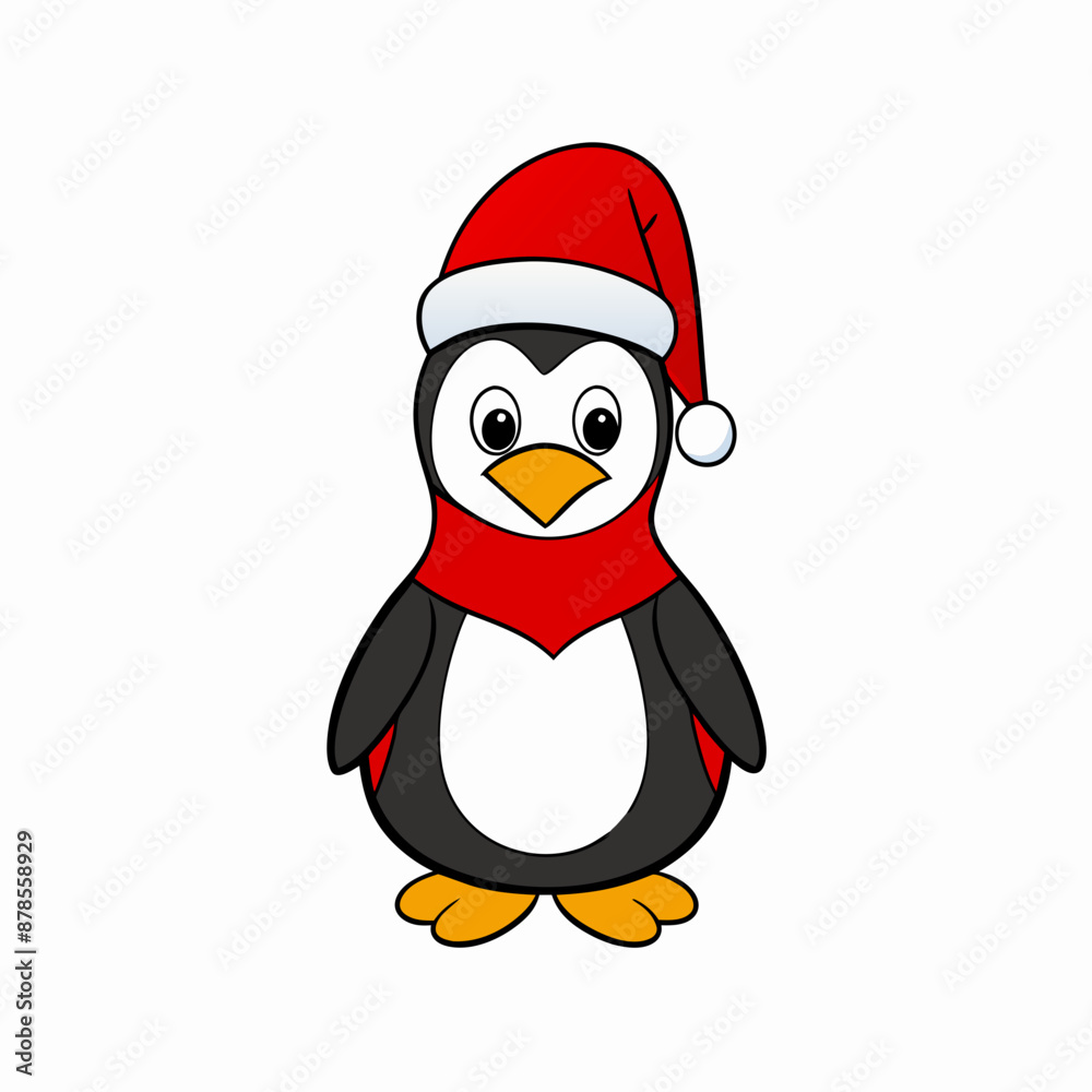 christmas penguin vector illustration, penguin with santa hat, penguin vector art, christmas vector Line art christmas penguin vector illustration, penguin with santa hat, penguin vector art, christmas vector Line art