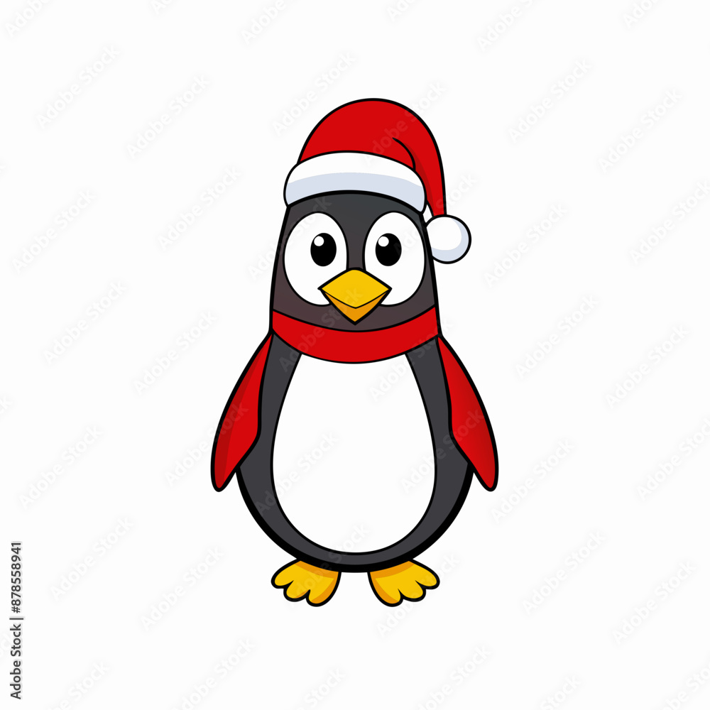 christmas penguin vector illustration, penguin with santa hat, penguin vector art, christmas vector Line art christmas penguin vector illustration, penguin with santa hat, penguin vector art, christmas vector Line art