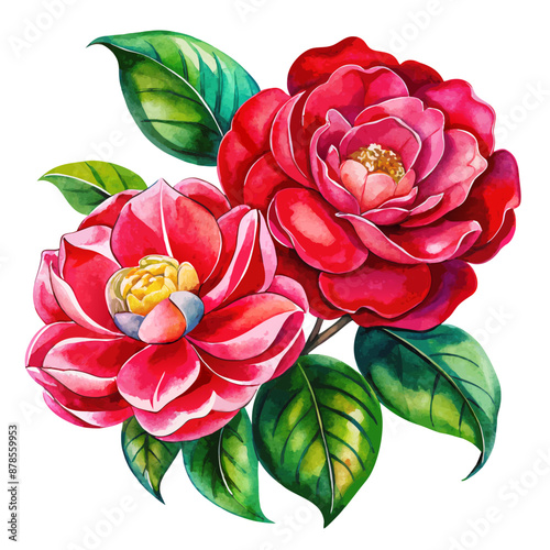 Watercolor camellia flower vector illustration