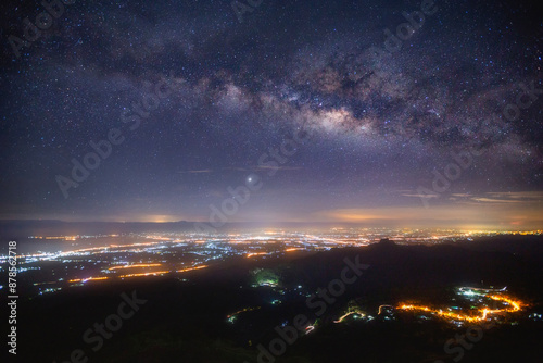 Milky Way galaxy  at  Phu Thap Boek, Phetchabun Province, Thailand. Long exposure photograph, with grain.Image contain certain grain or noise and soft focus. photo
