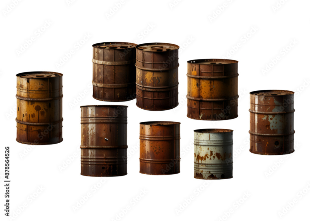 Old rusty oil barrel isolated on transparent background.