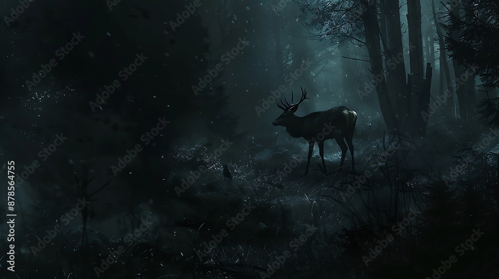 Mysterious Deer in Foggy Forest Mysterious Deer in Foggy Forest