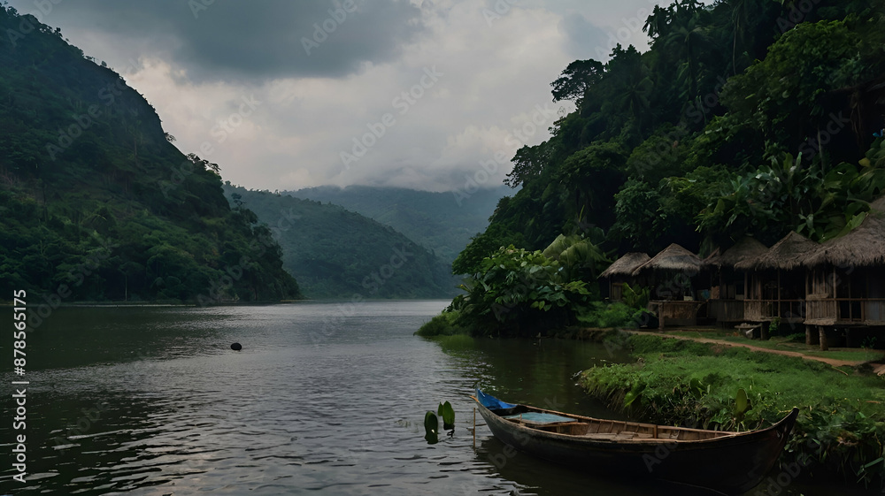 heart warming scene of mountains and river between heart warming scene of mountains and river between