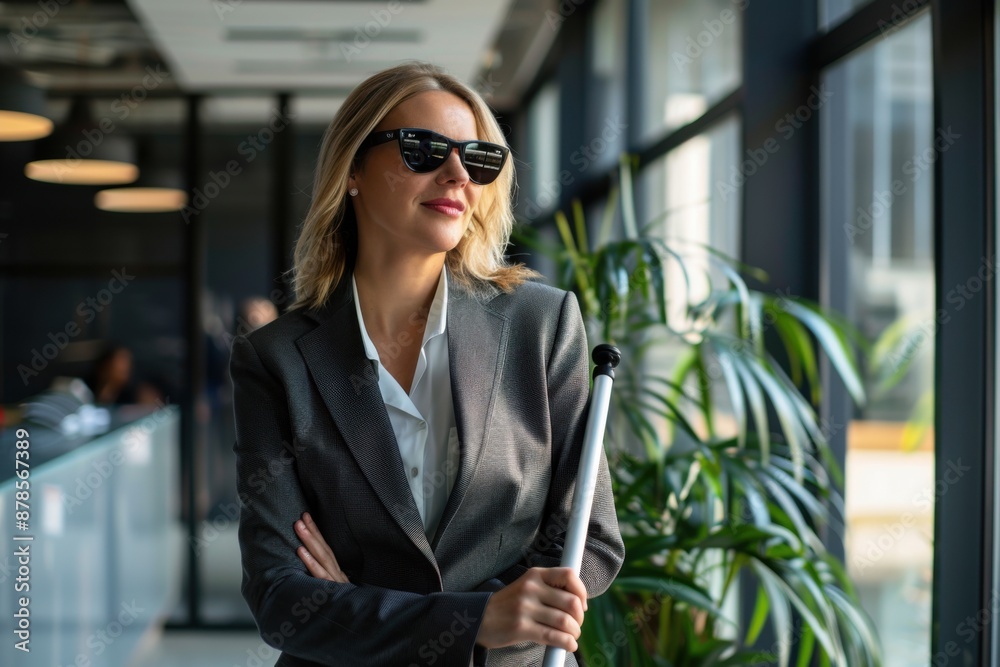 Fototapeta premium Blind businesswoman in suit in a modern office