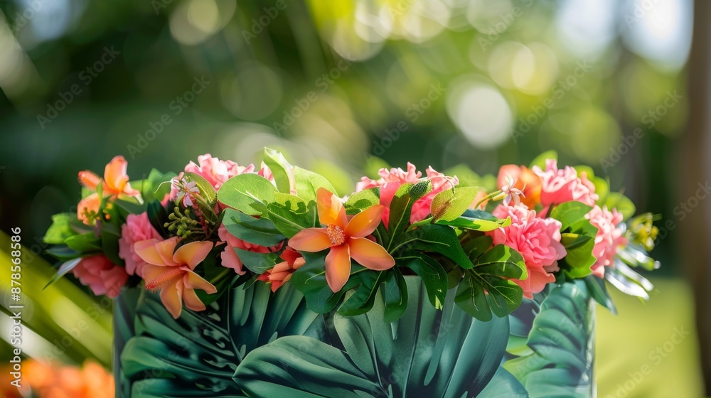 Tropical Floral Arrangement with Green Leaves Tropical Floral Arrangement with Green Leaves