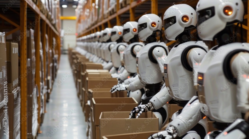 Obraz premium Robots handling logistics and sorting packages in a distribution