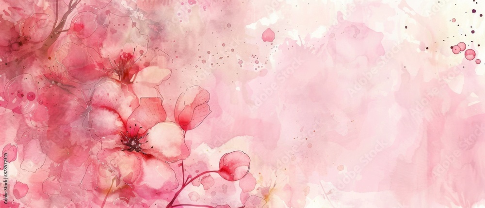 Abstract watercolor art background with pink flowers in style of watercolor paints design
