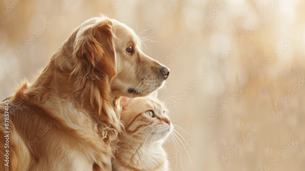 Golden Retriever and Tabby Cat Side by Side Golden Retriever and Tabby Cat Side by Side