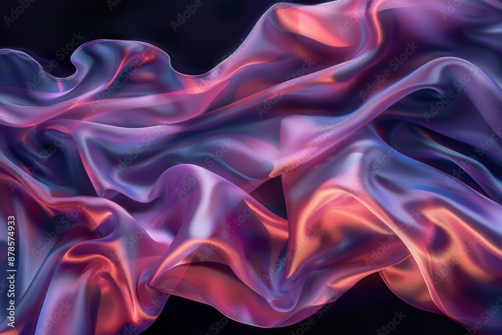 Obraz premium Beautiful purple pink silk satin background. Soft folds on shiny fabric. Luxury background with copy space for design. Web banner. Valentine's day, birthday. Table top view, flat lay.