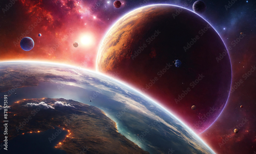 Obraz premium colorful space background with planet