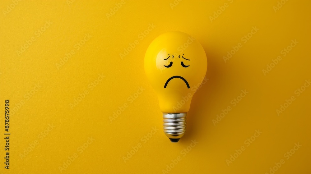 Sad Lightbulb on Yellow Background Sad Lightbulb on Yellow Background