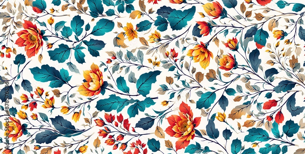 Naklejka premium Elegant Floral and Abstract Pattern Design with Stylized Flowers and Swirling Elements on a white Background