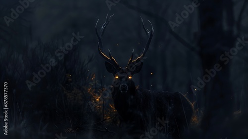 Mystical Deer in a Dark Forest photo