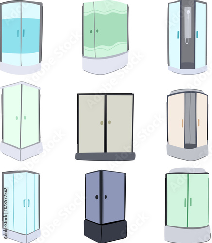shower cabin set cartoon. modern box, hotel et, clean room shower cabin sign. isolated symbol vector illustration
