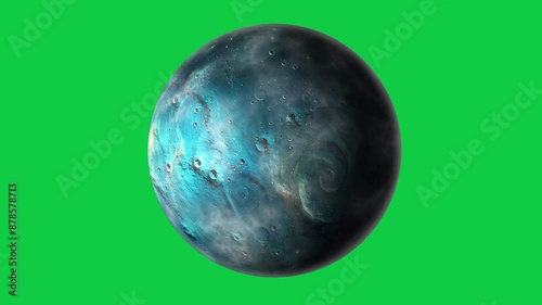 unknown planet with teal color rotation on chroma key background